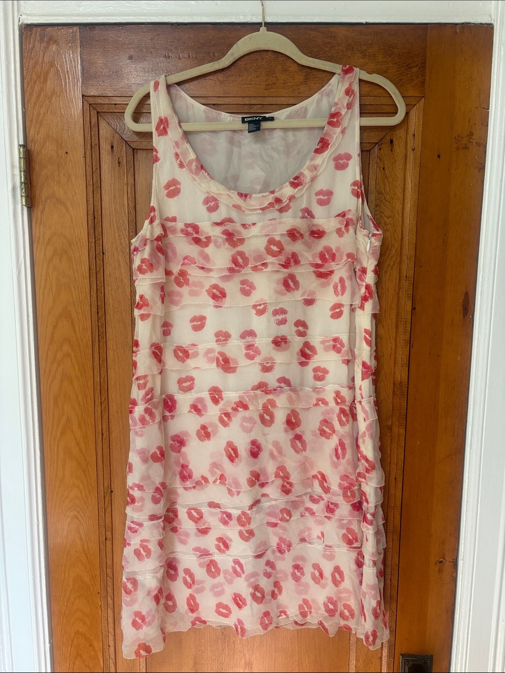 DKNY Pure Silk Side-Zip Dress with Pink Lip Print